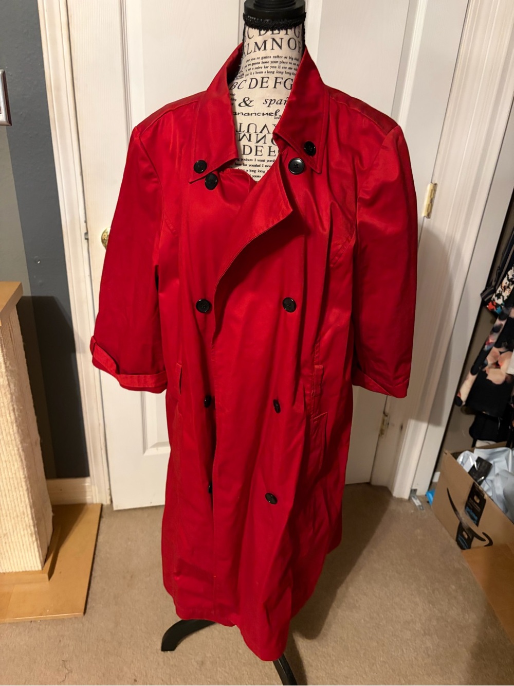 Old Navy Bold Red Double-Breasted Trench Coat